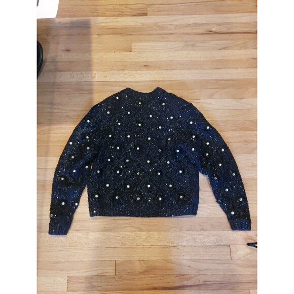 Vintage M M Kriza Beaded Jacket Cardigan Sweater Sequins Navy 100% Wool Size S - Picture 9 of 16